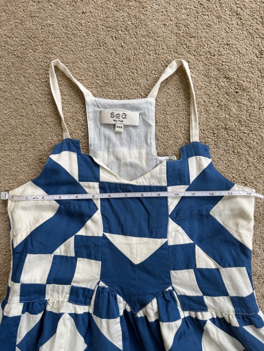Sea NY Blue & White Geometric Print Midi Dress, Size XXS - Picture 3 of 8